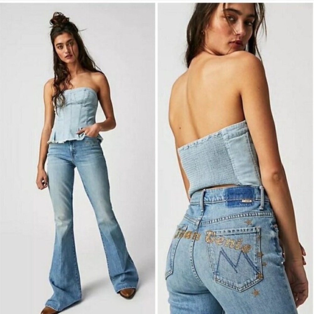MOTHER x Bowie Super Cruiser Jeans Sz 27 The Jean Genie Flare Gold Star